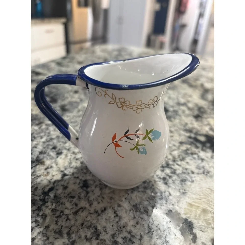 Vintage Enamel Floral‎ Mini Pitcher by INCA